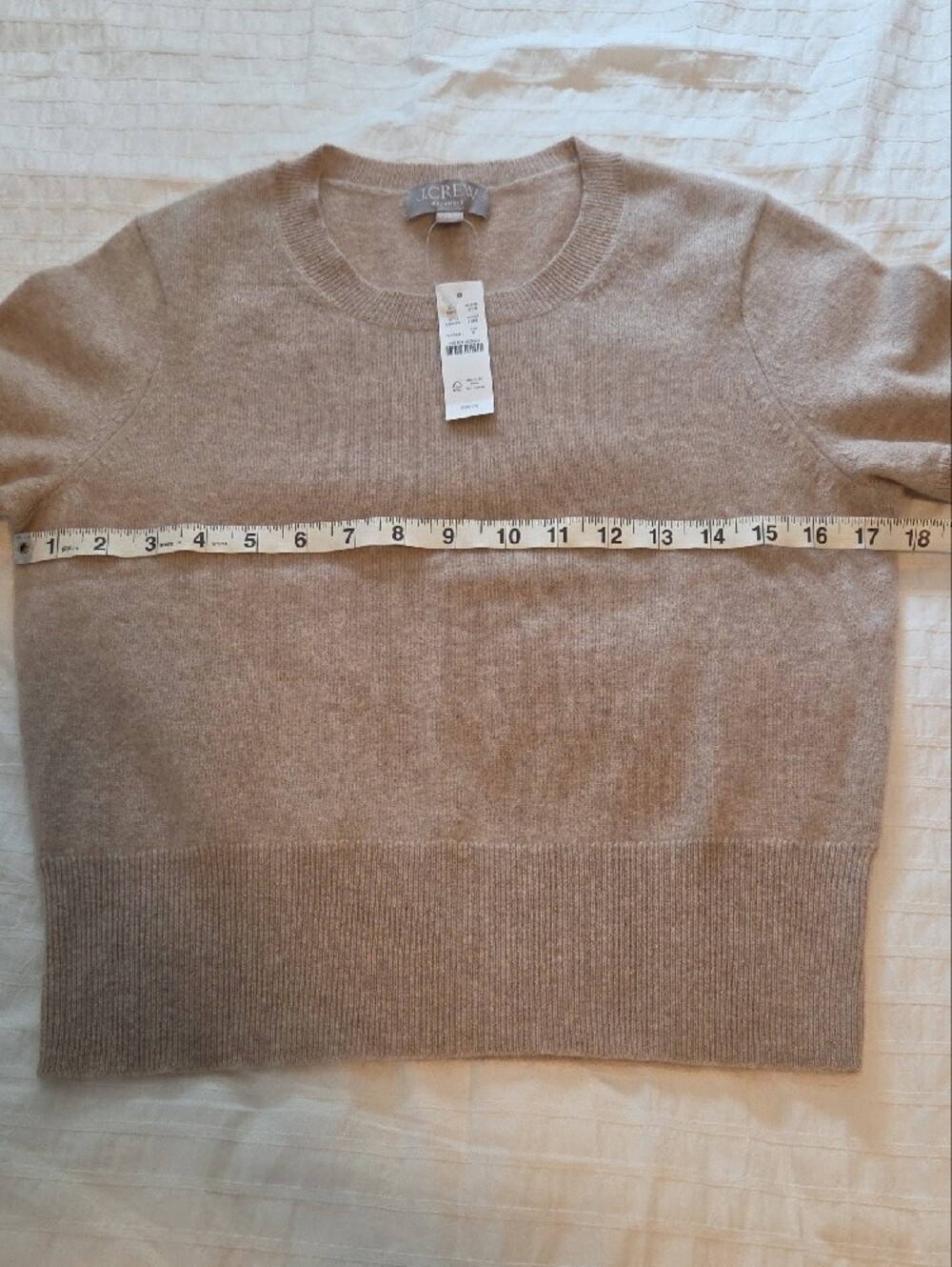 J. Crew Short-Sleeve Cashmere Crewneck Sweater in Light Taupe - Picture 3 of 4